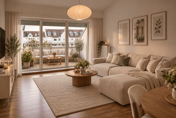Wohnzimmer mit Dachterasse (Muster)