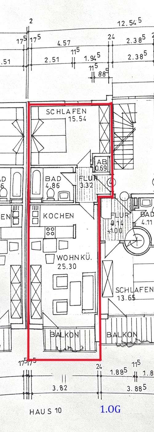 Grundriss 1 OG rechts WE 10.5 