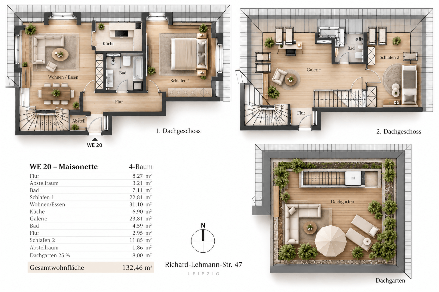 VISU_Maisonette-Grundriss mit Dachgarten