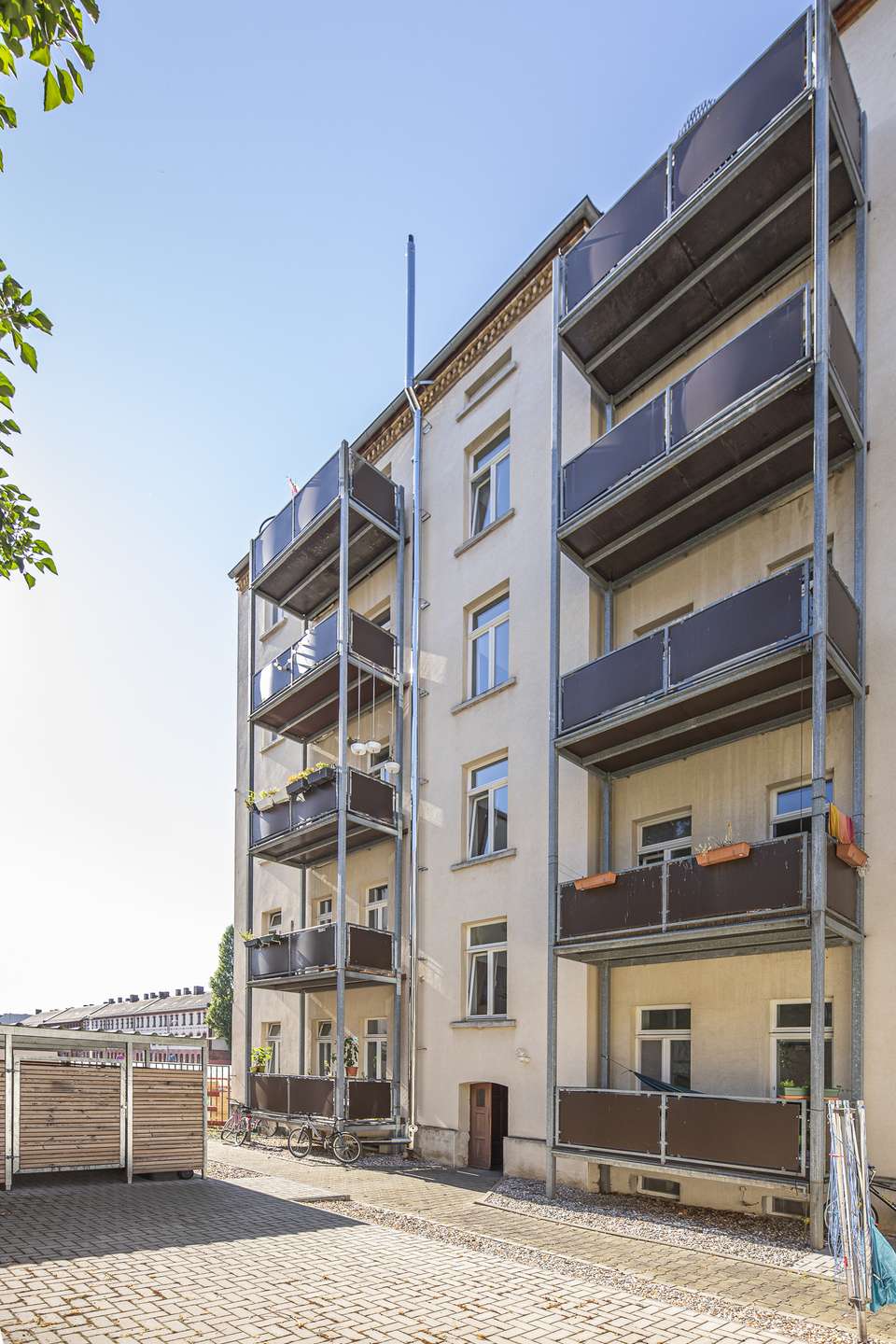 Ansicht Rückansicht mit Balkonen, Leipzig (Reudnitz-Thonberg)