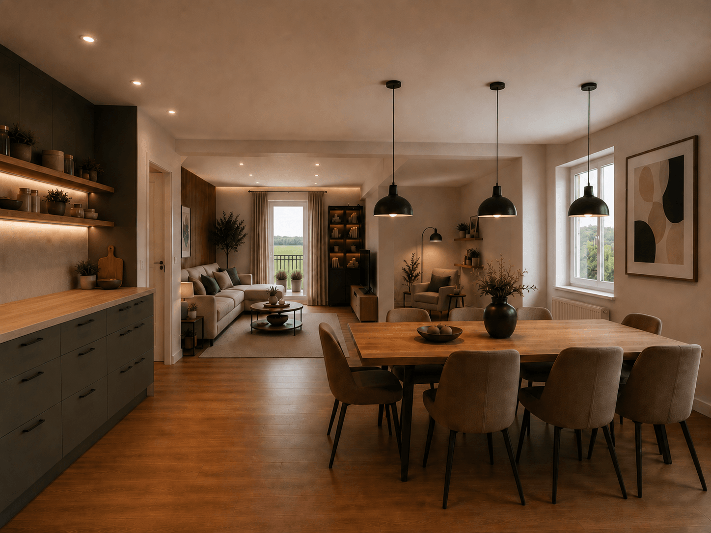 Visualisierung Wohnzimmer/ Küche, Leipzig (Holzhausen)