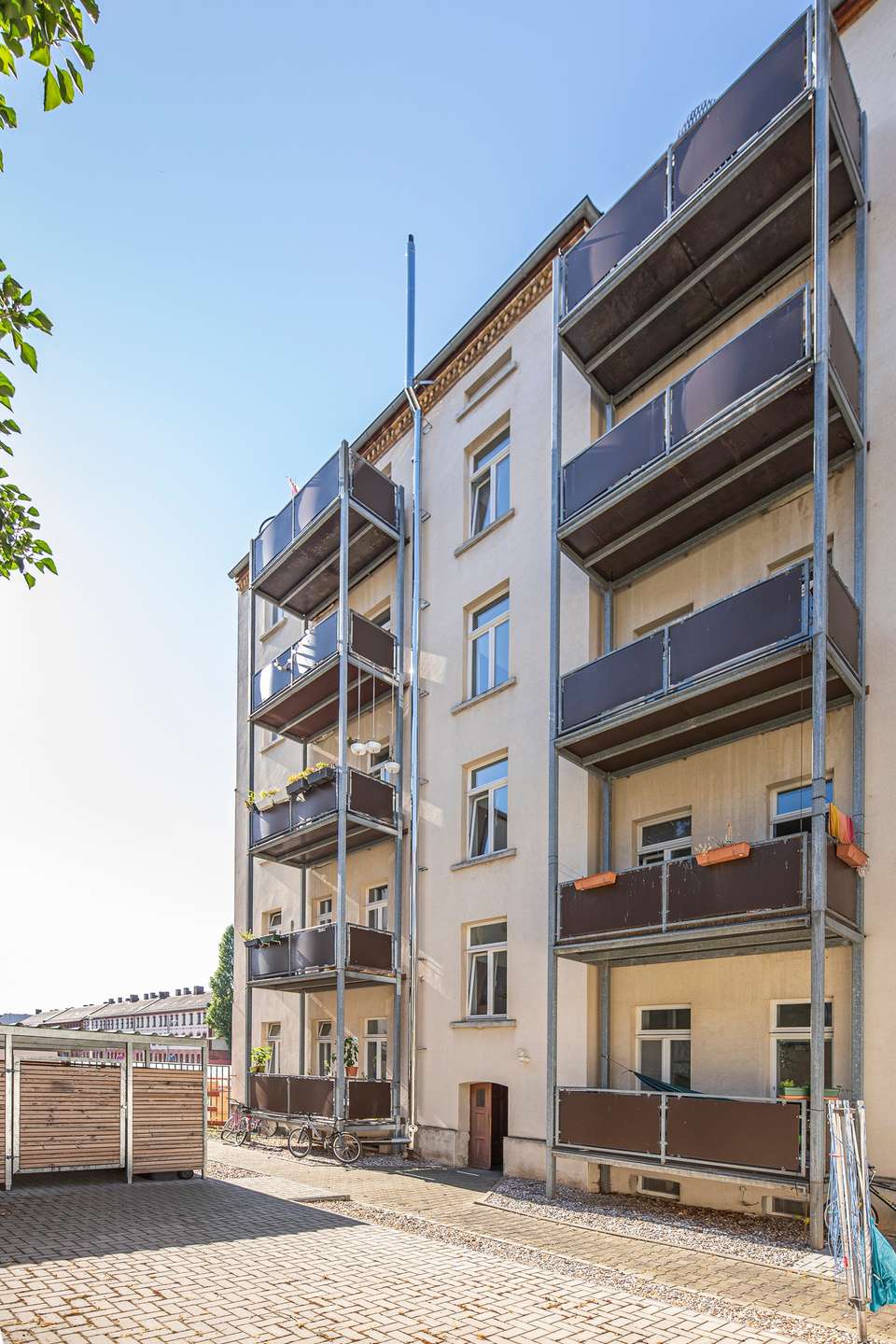 Ansicht Rückansicht mit Balkonen, Leipzig (Reudnitz-Thonberg)