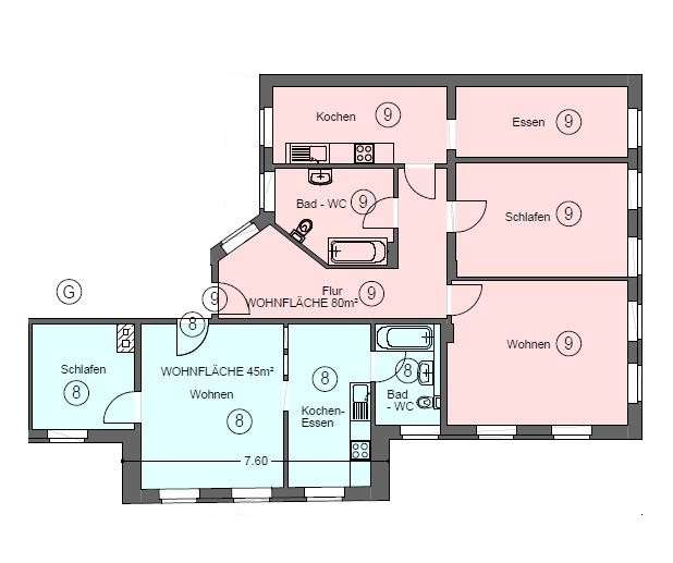 Grundriss WE 8 + 9, Erfurt (Andreasvorstadt)